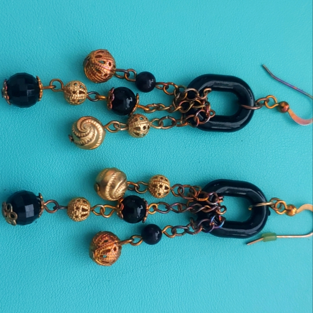 Dangling Black and Brown Boho Style Earrings